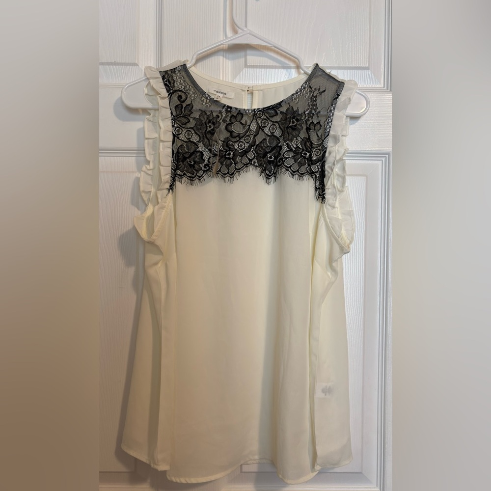 Maurices Cream Blouse with Black Lace Detail